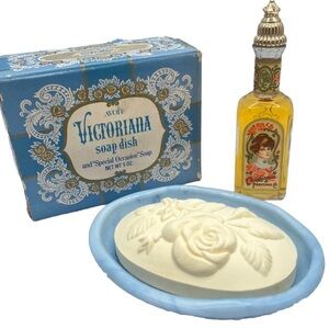 Vintage Avon Victoriana Soap Dish With Soap 1978 & California Perfume Bottle Set